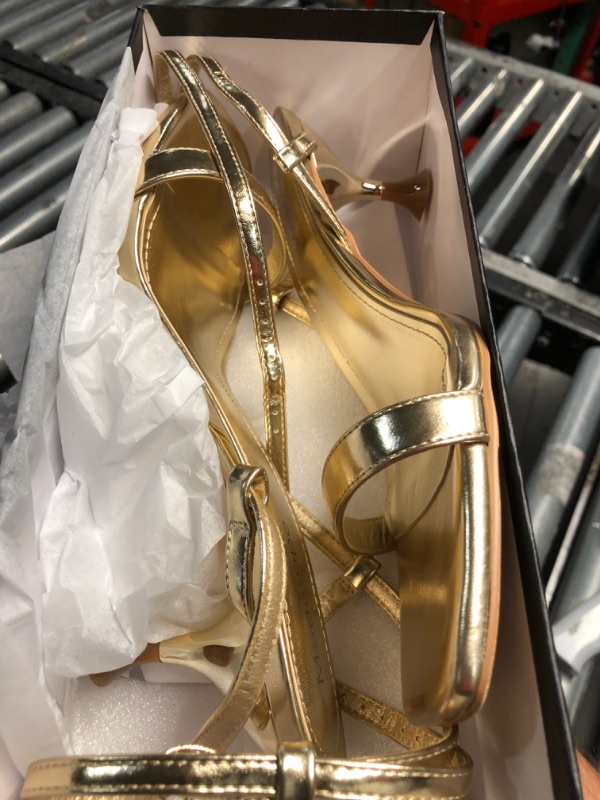 Photo 1 of ***(HEAVILY USED/ MINOR DAMAGE)***Modatope Heeled Sandals Women Gold Low Kitten Heel Open Toe Ankle Strap Heels Gold Metallic Low Heels Size 9.5