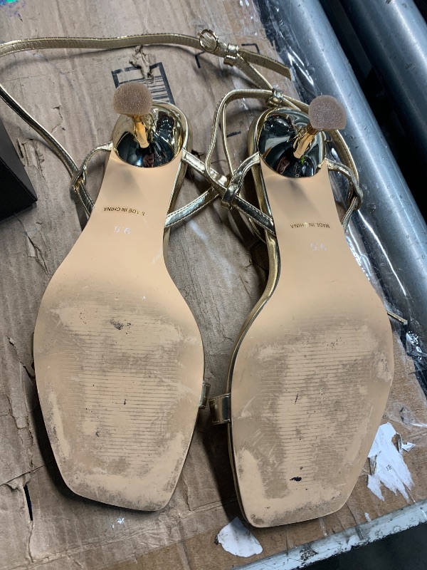 Photo 1 of ***(HEAVILY USED/ MINOR DAMAGE)***Modatope Heeled Sandals Women Gold Low Kitten Heel Open Toe Ankle Strap Heels Gold Metallic Low Heels Size 9.5