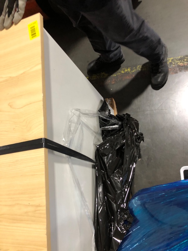 Photo 1 of ***DAMAGED - SEE NOTES/PICTURES***DWVO Kitchen Island with Power Outlet, 40 inch Rolling Island Table with Trash Can Cabinet fits Double 10-Gallon Bin, Square Mobile Storage Islands with Tilt Out Garbage Bin Cabinet, White Oak