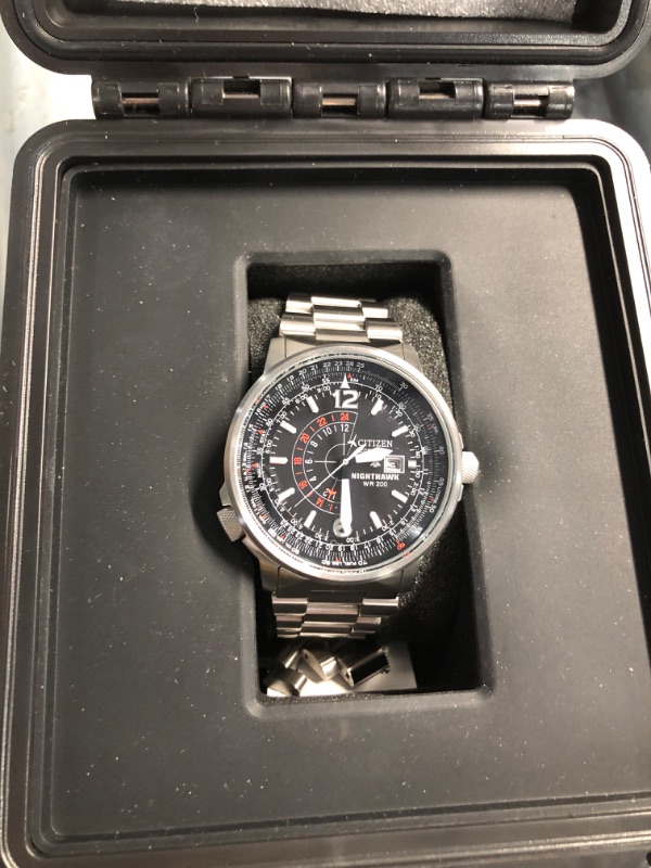 Photo 1 of ***(USED/ UNABLE TO TEST ITEM)***Citizen Men's Eco-Drive Promaster Air Nighthawk Pilot Stainless Steel Watch, Luminous, Black Dial, 42mm (Model: BJ7000-52E)