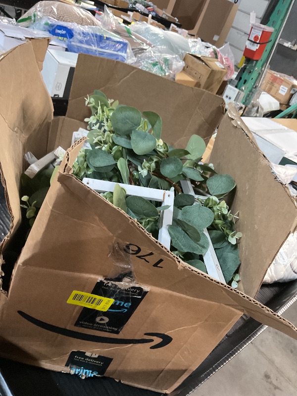 Photo 1 of **Parts Only** Geelin 12 Set 10.59'', 13'' White Wooden Lanterns for Wedding Centerpieces Include 12 Wooden Lantern 12 LED Candle 12 Eucalyptus Leaves Wreath for Wedding Baby Shower Farmhouse Table Decor