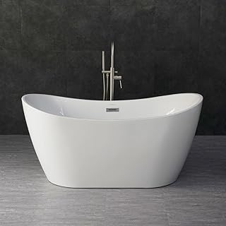 Photo 1 of !!DIRTY**USED!!WOODBRIDGE 59" Acrylic Freestanding Bathtub Contemporary Soaking White Tub with Brushed Nickel Overflow and Drain?B-1530 -B/N-Drain &O

