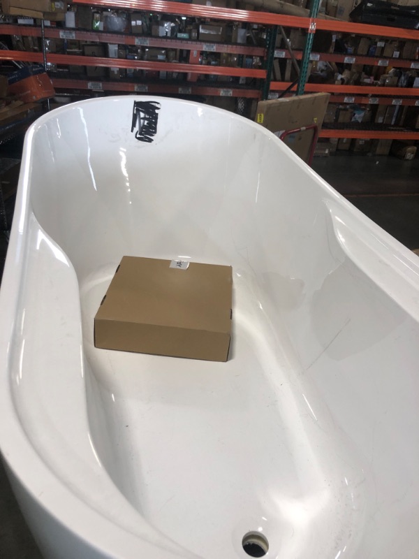 Photo 1 of !!DIRTY**USED!!WOODBRIDGE 59" Acrylic Freestanding Bathtub Contemporary Soaking White Tub with Brushed Nickel Overflow and Drain?B-1530 -B/N-Drain &O

