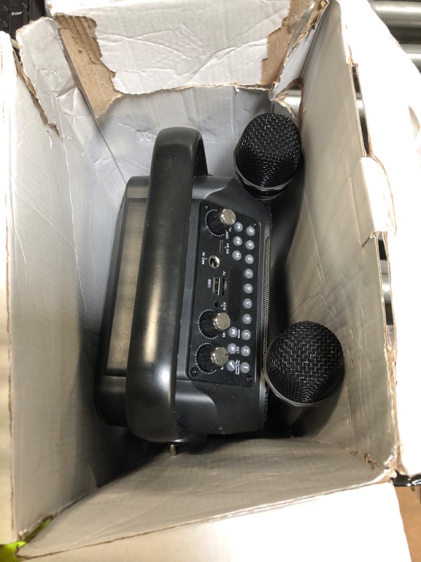 Photo 1 of ***** MISSING POWER CORD **** Karaoke Machine, Portable Bluetooth Speaker with 2 Wireless Microphones for Adults & Kids with Lights, Karaoke Microphone with PA System Supports USB/TF/REC/FM/AUX for Home Party Home System Packages