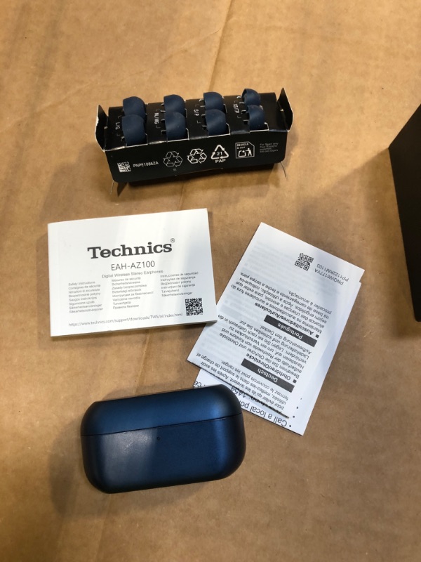 Photo 1 of ****MISSING CHARGER **** Technics Reference Class Hi-Fi Wireless Earbuds,Dolby Atmos with Head Tracking,Adaptive Noise Cancelling,3 Device Multipoint, 10-hr Battery,Wireless Charging,Improved Fit -EAH-AZ100-A (Blue)