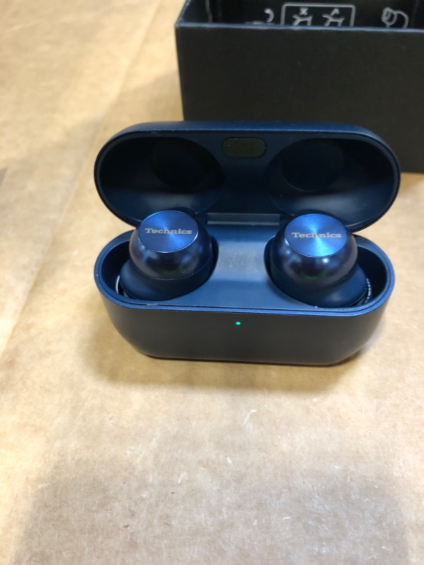 Photo 1 of ****MISSING CHARGER **** Technics Reference Class Hi-Fi Wireless Earbuds,Dolby Atmos with Head Tracking,Adaptive Noise Cancelling,3 Device Multipoint, 10-hr Battery,Wireless Charging,Improved Fit -EAH-AZ100-A (Blue)