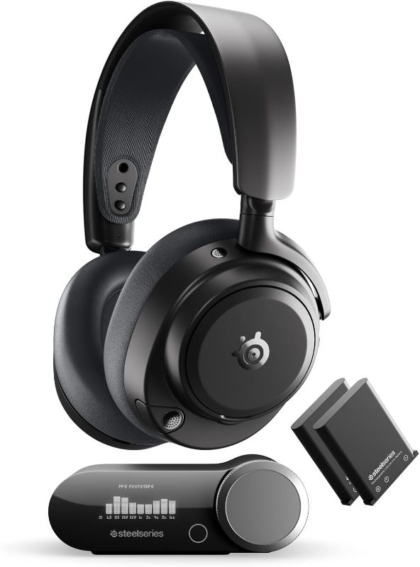 Photo 1 of [Not Wireless - Missing all cables, only headphones and gamedac]
SteelSeries Arctis Nova Pro Omni - Hi-Res Gaming Headset, 96kHz/24bit, ANC, ClearCast Pro Mic, AI Noise Rejection, Mobile App, Mix 2.4GHz + BT, OmniPlay PC+PlayStation+Xbox - Graphite