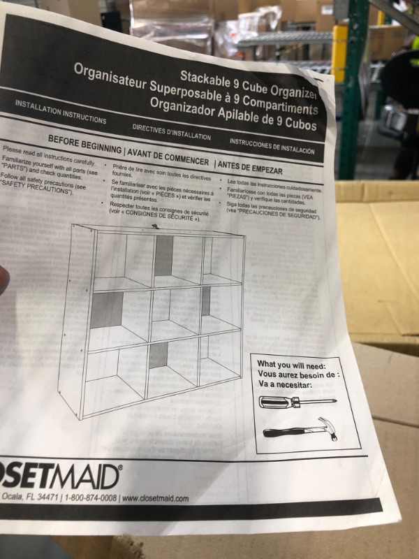 Photo 1 of !USED FOR PARTS!***MISSING NAILS!!!USED FOR PARTS!!!!!!!ClosetMaid Cubeicals 9 Cube Storage Shelf Organizer Bookshelf, Stackable, Square Shape, Easy Assembly, Wood, Natural Gray Finish
