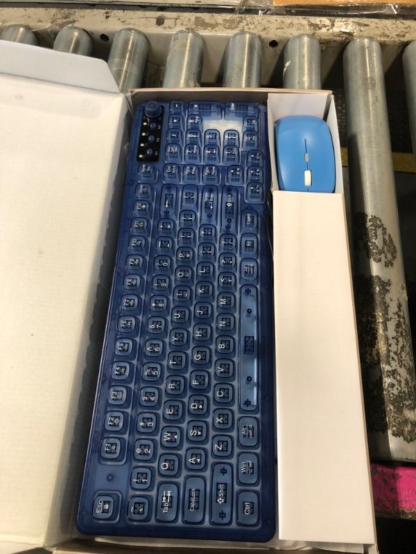 Photo 1 of ** blue** Keyboard and Mouse Wireless,Cute 2.4Ghz Cordless Rechargeable Transparent Backlit Keyboard,15 Backlight Effects,Volume Knob,RGB Mouse with 3 DPI for Mac Computer PC Laptop Desktop iPad