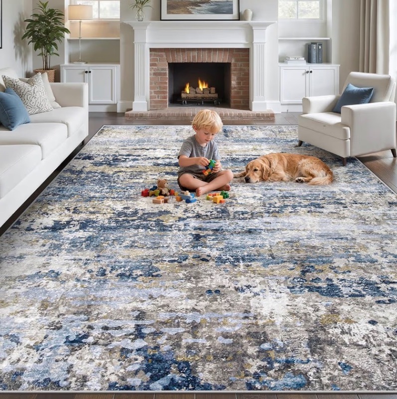 Photo 1 of ** SIMILAR IMAGE***pmtsns Area Rugs 8x10 for Living Room: Washable Rug Modern Abstract Neutral Soft Non-Slip Low-Pile Indoor Large Carpet for Bedroom Dining Room Home Office Children's Room(Blue Grey Brown, 8'x10')