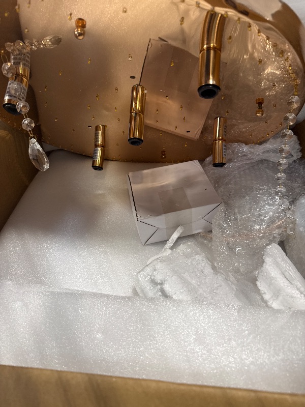 Photo 1 of **UNTESTED**
KRASTY Gold Crystal Chandelier Flush Mount Ceiling Light, 5 Lights Modern Round, K9 Crystal Raindrop Chandelier Light Fixtures for Hallway Bedroom, Living Room, Dining Room, H12 x D18