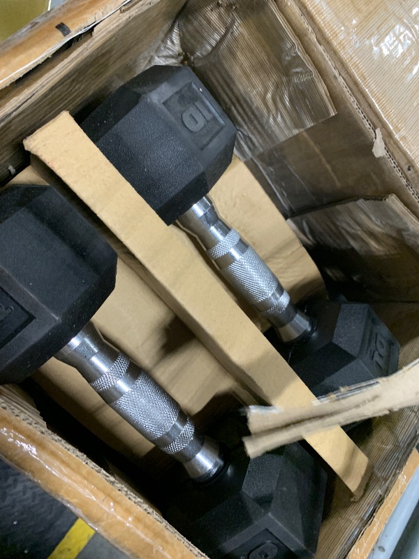 Photo 1 of ****5LBS MISSING***Hex Dumbbell 60 Lb Set, Rubber Encased Exercise & Fitness Dumbbells for Home Gym, Weights Dumbbells Set, Hand Weights for Strength Training?5Lbs x 2 + 10Lbs x 2 + 15Lbs x 2?