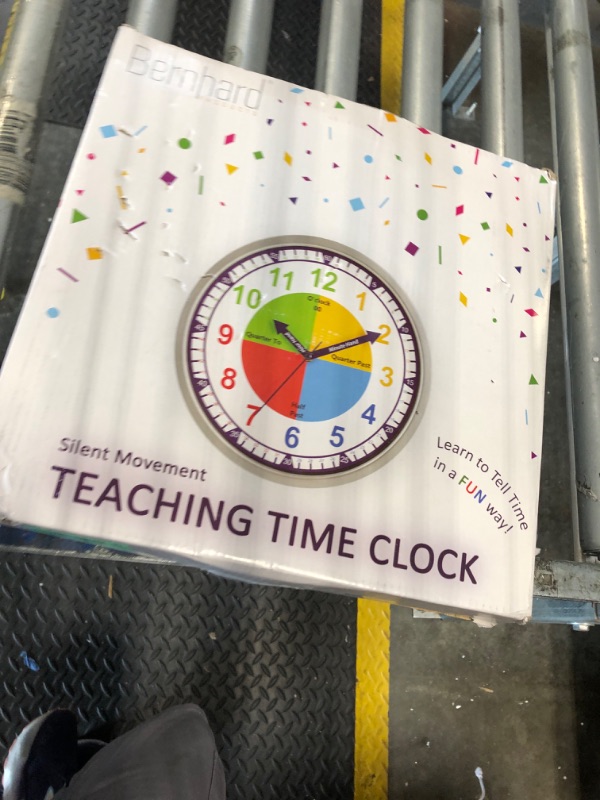 Photo 1 of **UNTESTED**
Bernhard Products Colorful Kids Wall Clock Teaching Time Telling Silent Non-Ticking Educational Learning Tool, Colored Numbers for Children Teachers Homeschool and Parents, School Classroom Playroom