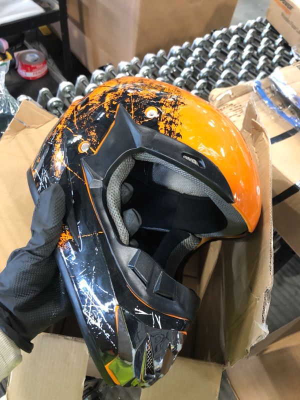Photo 1 of **SOLD AS IS NO REFUND/RETURN** SEE COMMENTS!~
Yesmotor Youth Kids Motocross Helmet Full Face Motorcycle Dirt Bike Off-Road Mountain Bike BMX MX ATV Helmet with(Gloves Goggles Mask) 4Pcs Set - DOT Approved (Orange,XL)