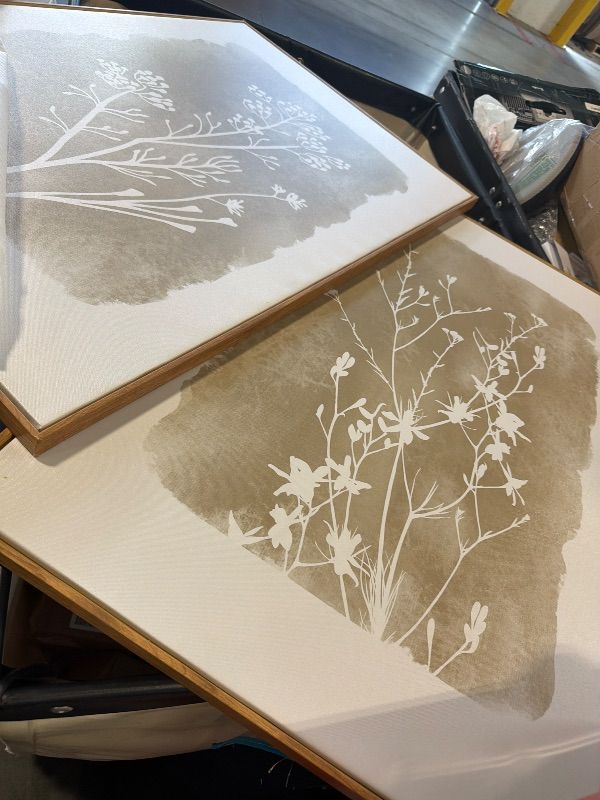 Photo 1 of ** DAMAGE MAJOR** HPINUB Large Boho Wildflowers Canvas Framed Wall Art Set,Minimalist Vintage Flower Wall Decor,Beige Floral Botanical Artwork for Living Room Bedroom,Dining Room,Office -24"x36"x3