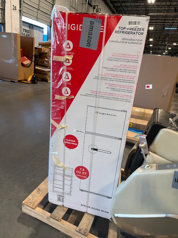 Photo 1 of *MAJOR DAMAGE*
 Frigidaire Retro Apartment Size Refrigerator with Top Freezer - 2 Door Fridge with 7.5 Cu Ft of Storage Capacity, Adjustable Spill-Proof Shelves, Door & Crisper Bins, Azure