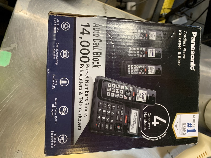 Photo 1 of Panasonic Cordless Phone with Advanced Call Block, Link2Cell Bluetooth, One-Ring Scam Alert, and 2-Way Recording, Answering Machine, 4 Handsets - KX-TGF944B (Black)