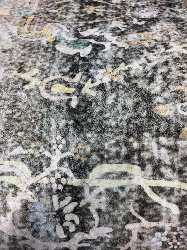 Photo 1 of (used)(see all images) Andency Large 9x12 Washable Area Rug for Living Room Bedroom, Vintage Boho Dark Brown/Charcoal Foldable Floral Carpet