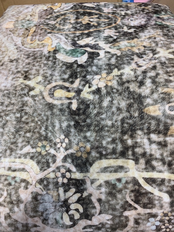 Photo 1 of (used)(see all images) Andency Large 9x12 Washable Area Rug for Living Room Bedroom, Vintage Boho Dark Brown/Charcoal Foldable Floral Carpet