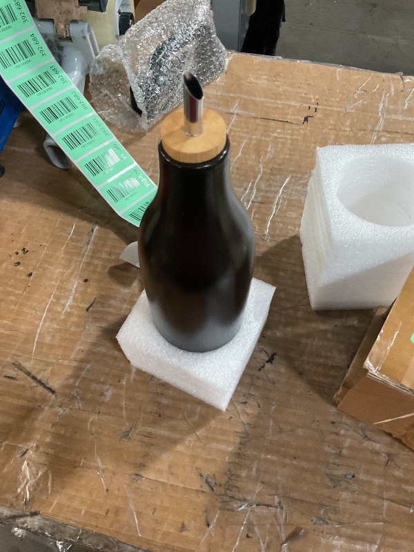 Photo 1 of ***(MAJOR DAMAGE/ SEE NOTES)***Black Ceramic Olive Oil Dispenser Bottle 16 Oz Container for EVOO or Vinegar, Kitchen Counter Design