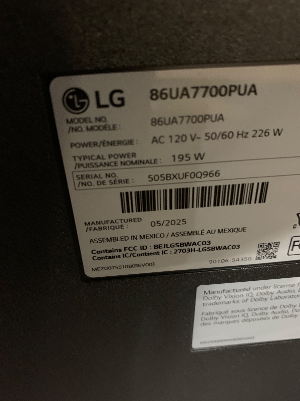 Photo 1 of LG 86-Inch Class UHD AI 4K UA77 Series Smart TV w/AI Sound, HDR10, 4K Super Upscaling, Filmmaker Mode, Wow Orchestra, Compatible with Alexa (86UA7700PUA, 2025)