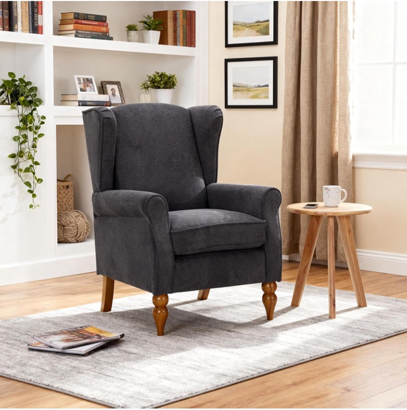 Photo 1 of ***STOCK PHOTO FOR REFERENCE ONLY ***Accent Chair with Table, Modern Upholstered High Back Armchair with Table, Single Sofa Chair with Lounge Seat and Wood Legs for Bedroom Office Reading, BLACK