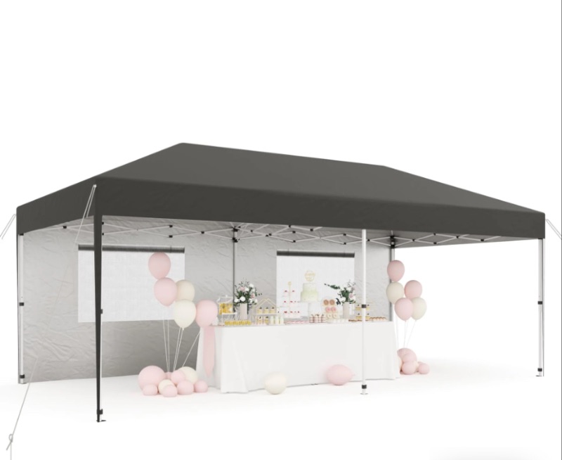 Photo 1 of ***STOCK PHOTO FOR REFERENCE ONLY ***Garvee 10'x20' Pop-Up Canopy Tent - 210D Oxford Fabric Portable Instant Commercial Tent with 2 Sidewalls, 12 Stakes & 6 Sandbags for Events, Black