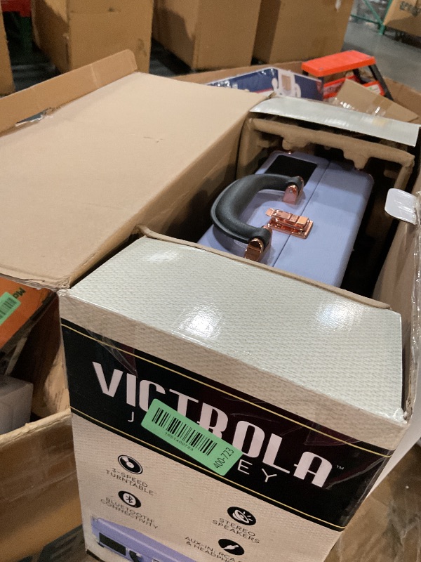 Photo 1 of (MISSING POWER CORD) Victrola Journey Bluetooth Portable Suitcase Record Player – with Built-in Speakers, 3 Speed Vinyl Record Player, RCA Out, Headphone Jack (Lavender/Silver)