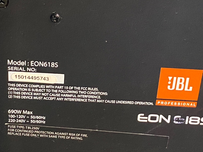 Photo 1 of •• SEE NOTES••FOR PARTS• JBL Professional EON718S Powered PA Subwoofer with Bluetooth, 18-inch, Wired Electric, Black