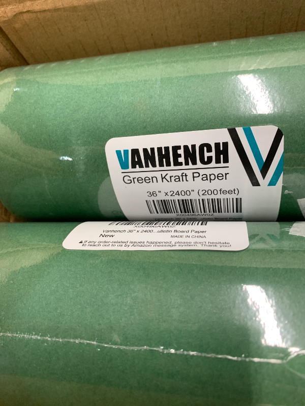 Photo 1 of ***FACTORY SEALED*** 4 PACK - Vanhench 36" x 2400" (200') Green Wrapping Paper Roll, Kraft Paper Roll for Fathers Day/Birthday/Christmas Gifts, Bouquet Flower Crafts Paper, Moving Supplies, Solid Color Bulletin Board Paper