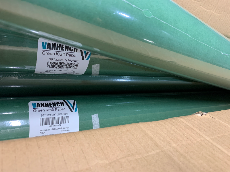 Photo 1 of ***FACTORY SEALED*** 4 PACK - Vanhench 36" x 2400" (200') Green Wrapping Paper Roll, Kraft Paper Roll for Fathers Day/Birthday/Christmas Gifts, Bouquet Flower Crafts Paper, Moving Supplies, Solid Color Bulletin Board Paper