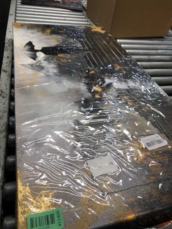 Photo 1 of ***FACTORY SEALED***JEAWA Canvas Prints Wall Art - Black Gray and Gold Canvas Wall Art, Abstract Art Wall Decor for Bedroom Bathroom Dining Room Home Office, Painting for Wall Decoration, 20 x 40 In