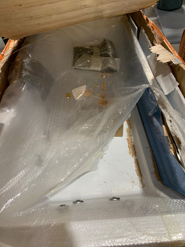 Photo 1 of *** TRUCK/TRAILER PICKUP ONLY*** **DAMAGED SEE PHOTOS**** Empava Acrylic Whirlpool Bathtub, 71-Inch Jetted Bathtub with Heater, 10 Jets Hydromassage with Chromatherapy, 3-Side Apron with LED Control Panel, Waterfall & ETL Certified, Blcak Pillow