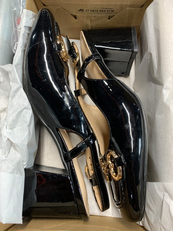 Photo 1 of (used) Coutgo Women's Slingback Chunky Block Heels Pumps Square Toe Metal Buckle Party Dress Work Shoes, Cool Black, Size 7.5