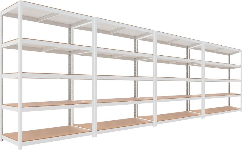Photo 1 of *********Unsure exact model/ stock photo for reference*****HOMEDANT House Lift-Beam White Boltless Heavy Duty Garage Storage Shelving Adjustable 5-Tier Metal Shelves Laminated Shelf Industrial Utility Rack Pantry 48.1" W x 24.4" D x 71.3" H 4Pack