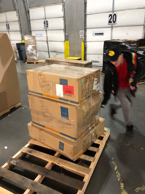 Photo 1 of ****3 PIECE BOX COMBO******MCombo Electric Power Lift Recliner Chair Sofa with Massage and Heat for Elderly, 3 Positions, 2 Side Pockets, and Cup Holders, USB Ports, Faux Leather 7040 (Light Brown, Medium)