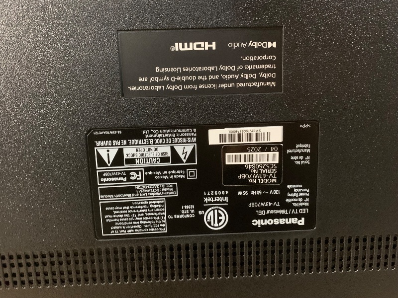 Photo 1 of ************DAMAGED, HAS VERTICAL AND HORIZONTAL LINES*************
Panasonic W70 Series (2025 Model) 43" LED 4K Ultra HD Smart Fire TV, Press & Ask Alexa, Apple AirPlay, HDR10+, HDMI 2.1, and Bluetooth Support - 43W70BP