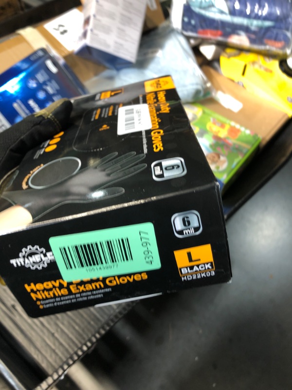Photo 1 of ***FACTORY SEALED***TitanFlex Heavy Duty Black Nitrile Gloves, 6-mil, Fully Textured, Large 100-ct Box, Mechanic Disposable Gloves, Work Gloves, Latex Free, Powder Free, Rubber Gloves for Food Prep