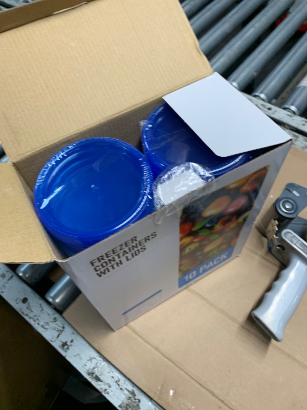 Photo 1 of [32 oz 10 Pack] Food Storage Freezer Containers Clear Bottom with Blue Twist Top Lids Reusable, Plastic Airtight Meal Prep Containers BPA Free | Stackable | Leakproof | Microwave/Dishwasher Safe