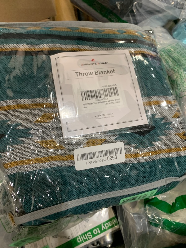 Photo 1 of Aztec Patterned Throw Blanket with Soft Sherpa Lining, Traditional Southwestern Navajo Tribal Style Warm Throw for Camping, Outdoor, Light Weight Cozy Boho Blanket for Couch, Sofa, Bed, 50”x60”, Teal