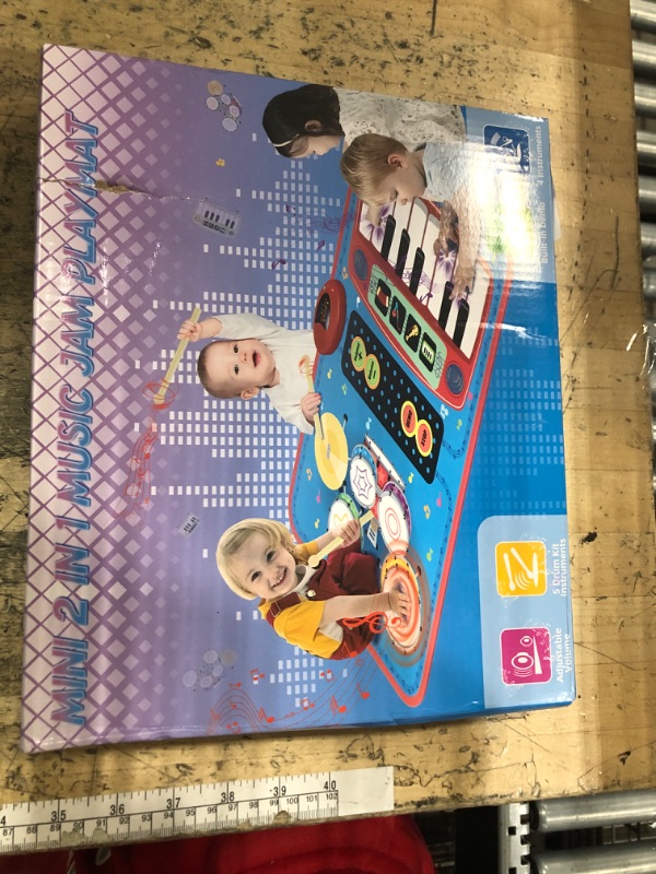 Photo 1 of 2-in-1 Musical Mat Toys for 1 2 3 4 5 Year Old, Piano Keyboard & Drum Set with 2 Drum Sticks, Early Educational Musical Learning Toys Birthday for 1 2 3 4 5 Year Old Boys & Girls, Blue