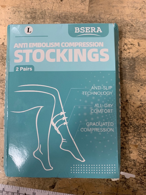 Photo 1 of 2 Pairs Thigh High Anti Embolism Compression Stockings for Women & Men, 15-20mmHg TED Hose Socks, Large