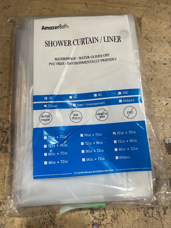 Photo 1 of **PARTIAL SET/ONLY 1 ** AmazerBath Shower Curtain Liner 2 Pack, 72 x 78 Inches PEVA Plastic Shower Liner with 3 Weighted Stones and 12 Rustproof Metal Grommet, Lightweight Waterproof Shower Curtain - Clear