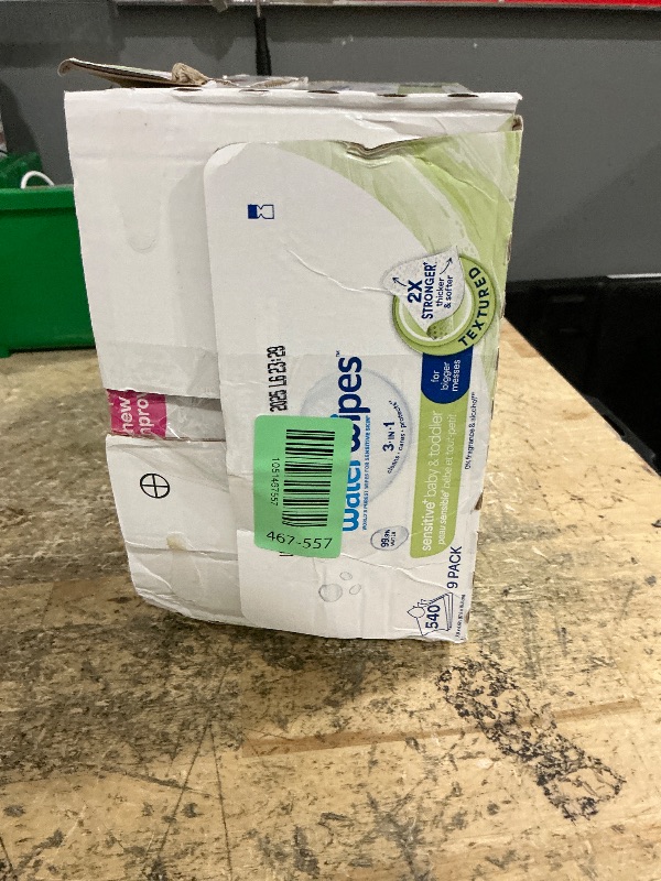 Photo 1 of **MISSING 7 PACKS OF WIPES** WaterWipes Sensitive+ Baby & Toddler Wipes, 3-In-1 Cleans, Cares, Protects, 99.9% Water, Textured Clean, Unscented & Hypoallergenic, 540 Count (Pack of 9)