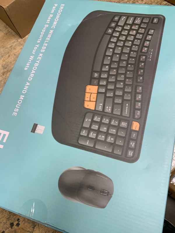 Photo 1 of ***MISSING USB PLUG IN*** Wireless Keyboard and Mouse Combo, 2.4G Wave Keys Ergonomic Keyboard with Palm Rest and 3 DPI Silent Mouse, Compact Size for Natural Typing, Spill-Resistant, for Windows/PC/Laptop/Mac(Black)