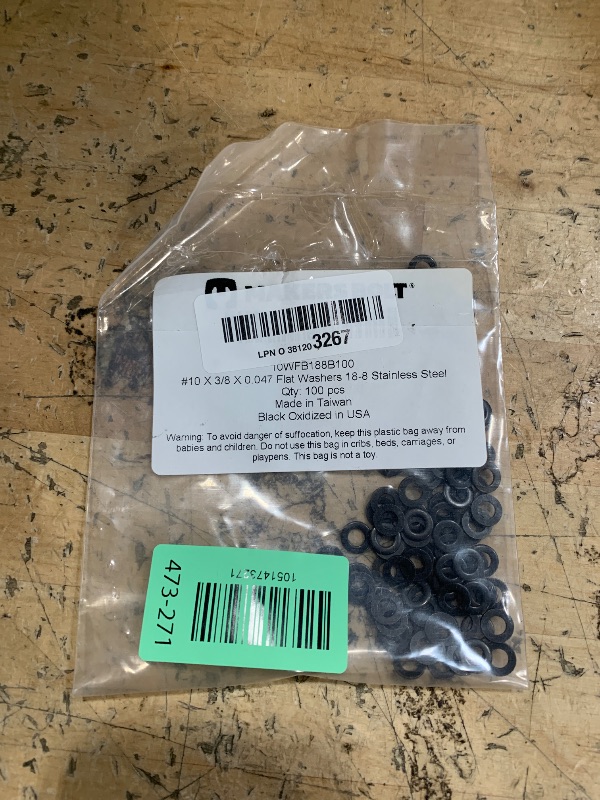 Photo 1 of #10 Black Stainless Steel Flat Washer (100 pcs), Black Oxidized in USA by Makers Bolt
