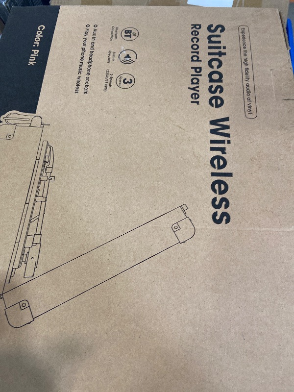 Photo 1 of **MISSING ASSEMBLY PIECE POSSIBLY POWER CORD** Vinyl Record Player 3-Speed Bluetooth Suitcase Portable Belt-Driven Record Player with Built-in Speakers RCA Line Out AUX in Headphone Jack Vintage Turntable,Pink