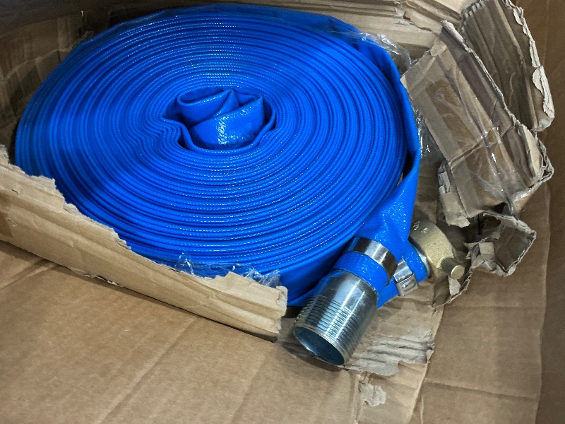 Photo 1 of 1-1/4" x 100' Heavy Duty Discharge Hose with NPT Pin Lug and Nipple Fittings, Reinforced BLue PVC Pool Backwash Hose, Connect To Pump and Pipe Threaded Outlet