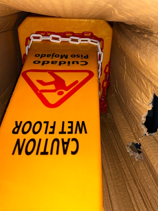 Photo 1 of 10 Pcs Floor Cone Yellow Caution Sign, 4-Sided Bilingual Signs, English/Spanish, Public Caution for Indoors and Outdoors