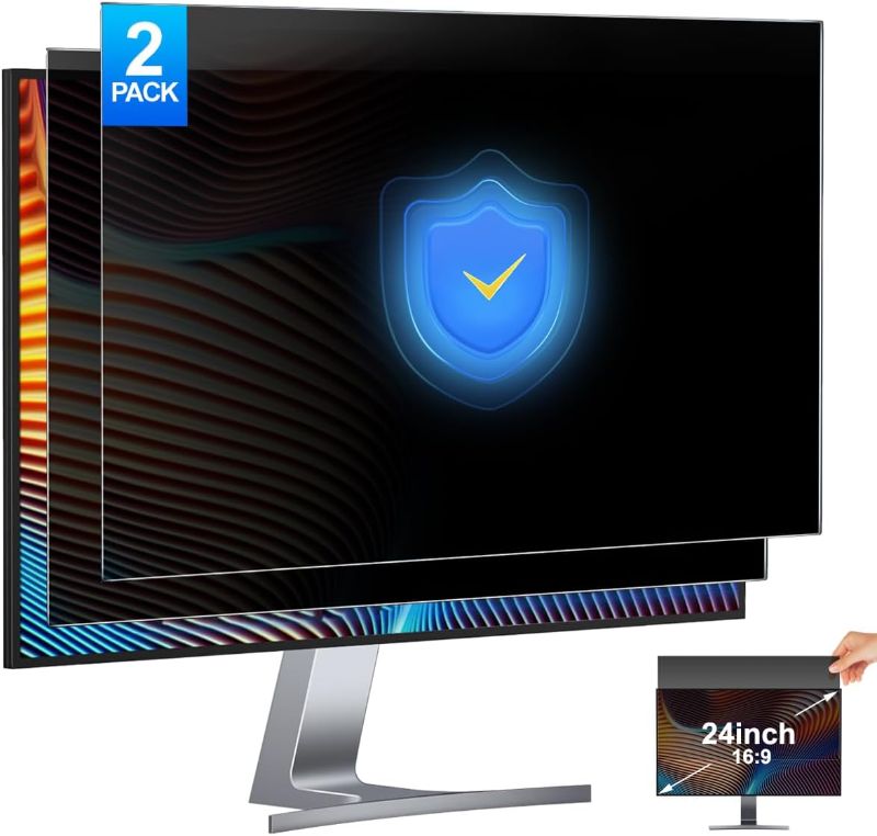 Photo 1 of [2-Pack] 24 Inch Privacy Screen for Monitor Computer Screen Privacy Filter for 16:9 Widescreen Monitor Desktop PC Monitor Privacy Film Monitor Privacy Shield and Anti-Glare Protector
